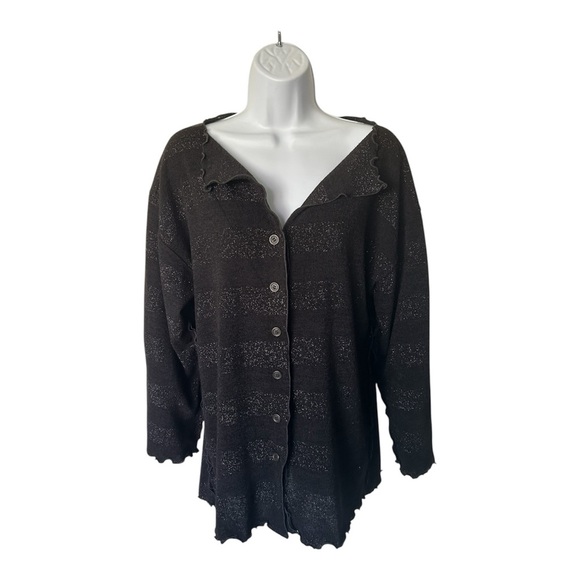 Giselle Shepatin Black Sparkly Striped Swing Cardigan Excellent Size S - Picture 10 of 10